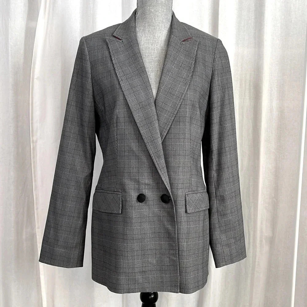 NWOT TRACY MOORE BY FREDAS Houndstooth Check oversized Blazer Red Lining, size 1